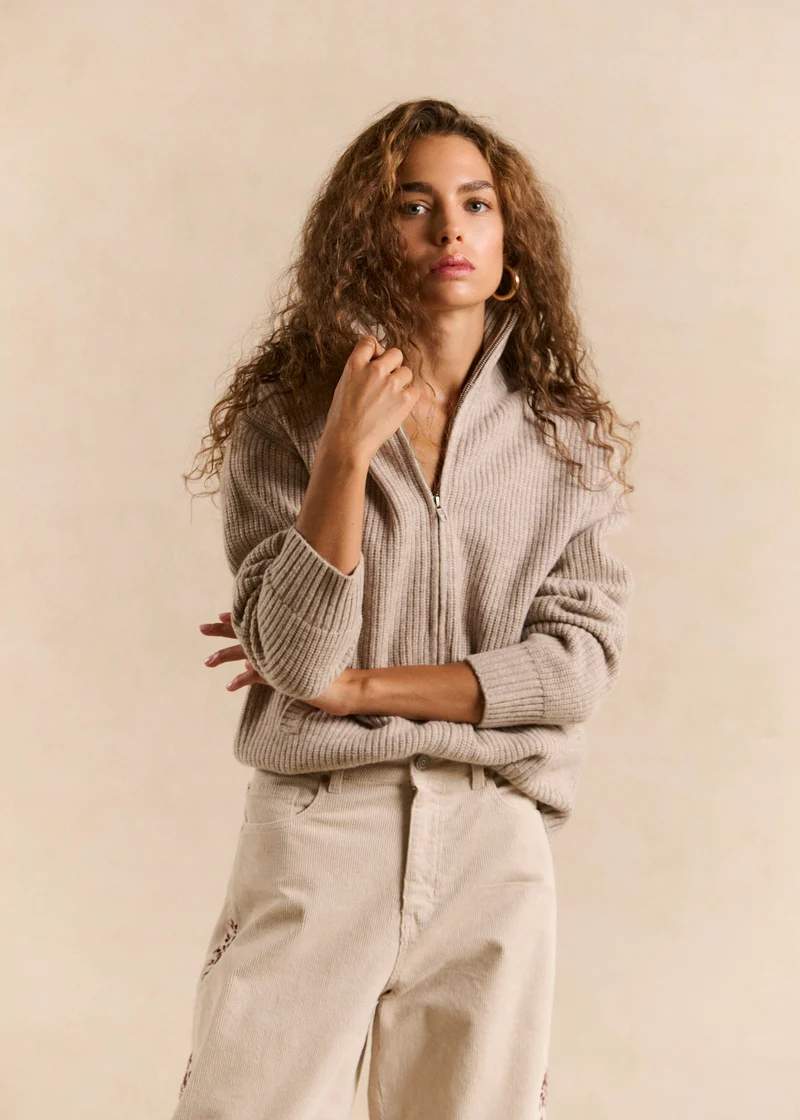 Gilet col montant zippé en laine