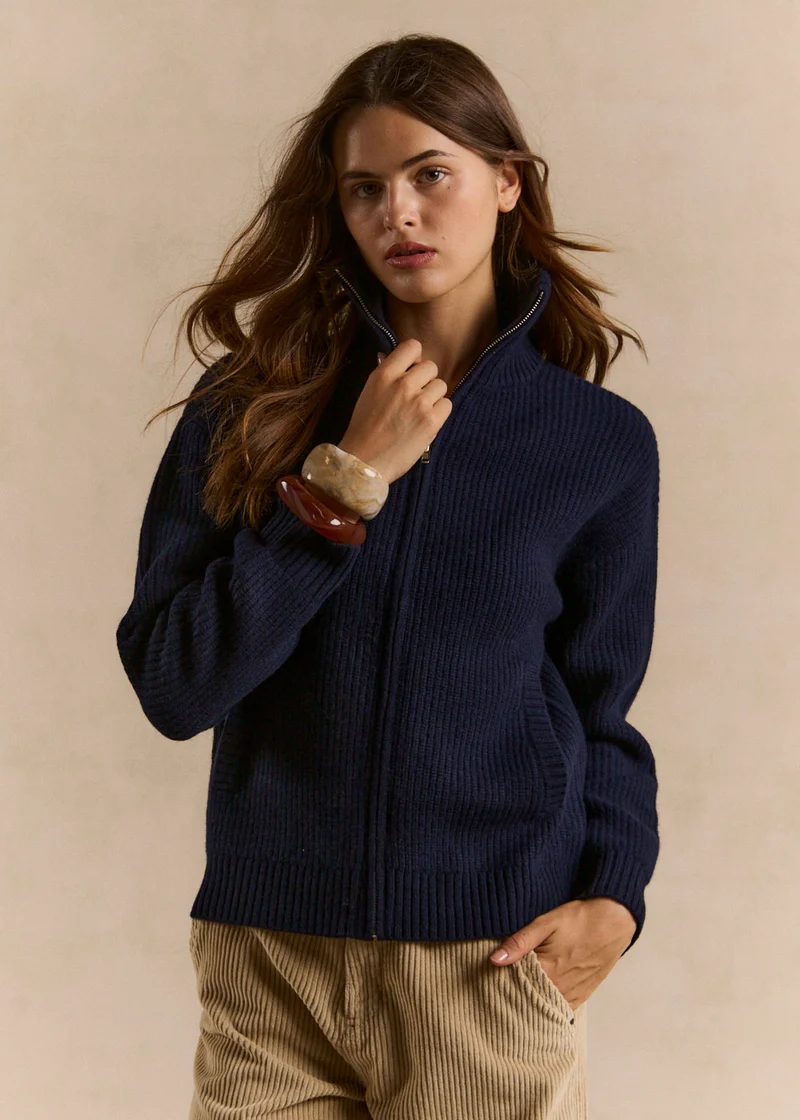 Gilet col montant zippé en laine