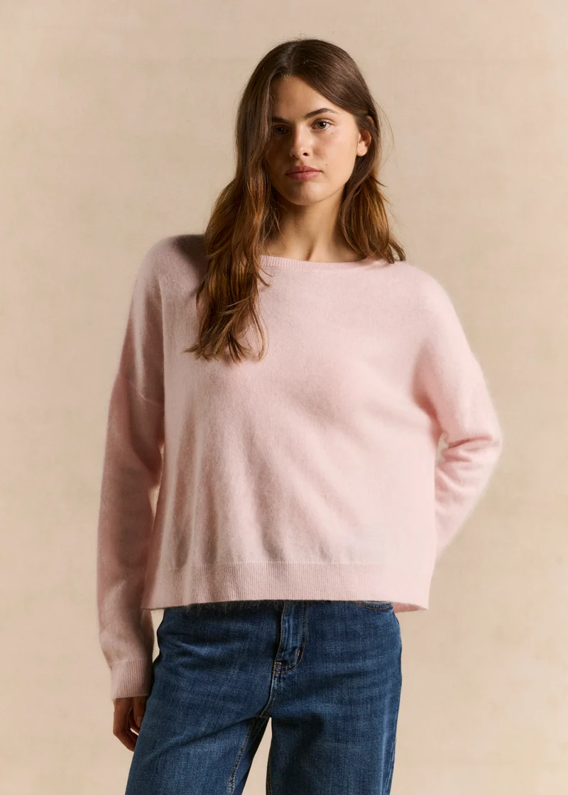 Pull col bateau en laine et cachemire gratté