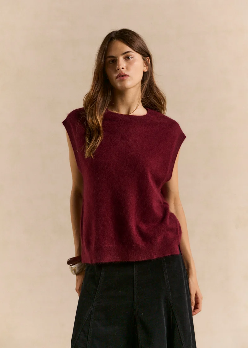 Pull sans manches ample en laine et cachemire
