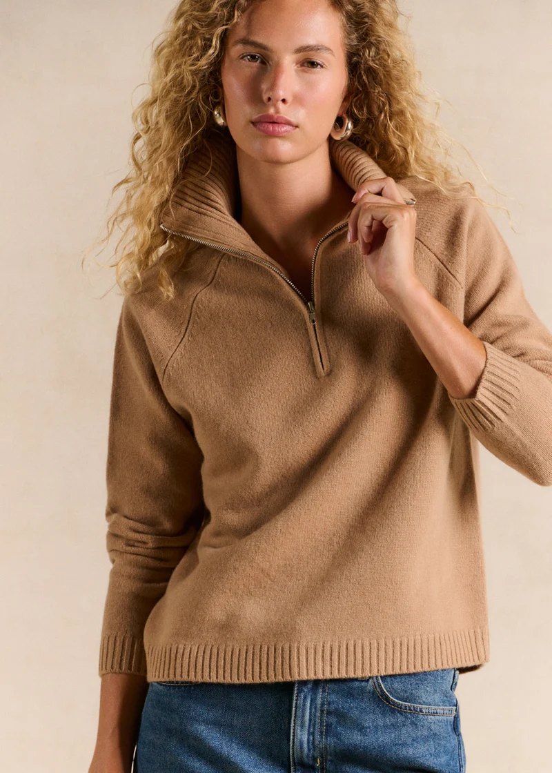 Pull laine col roulé zippé