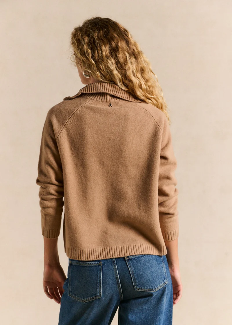 Pull laine col roulé zippé