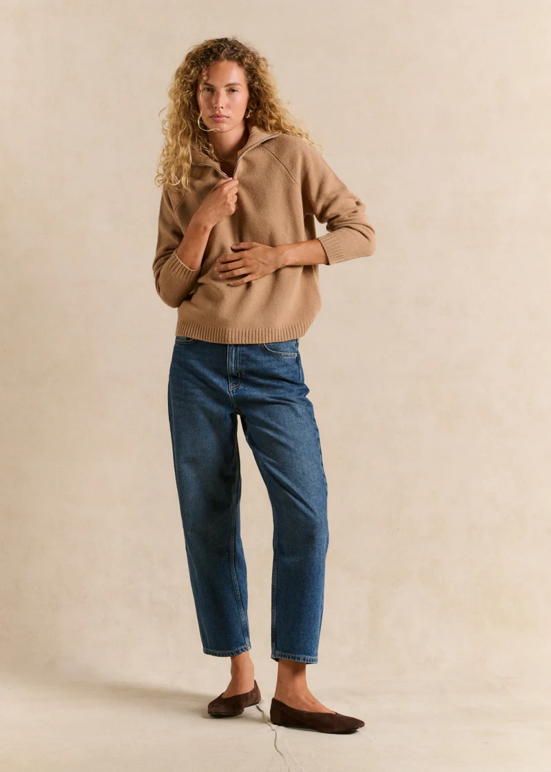 Pull laine col roulé zippé