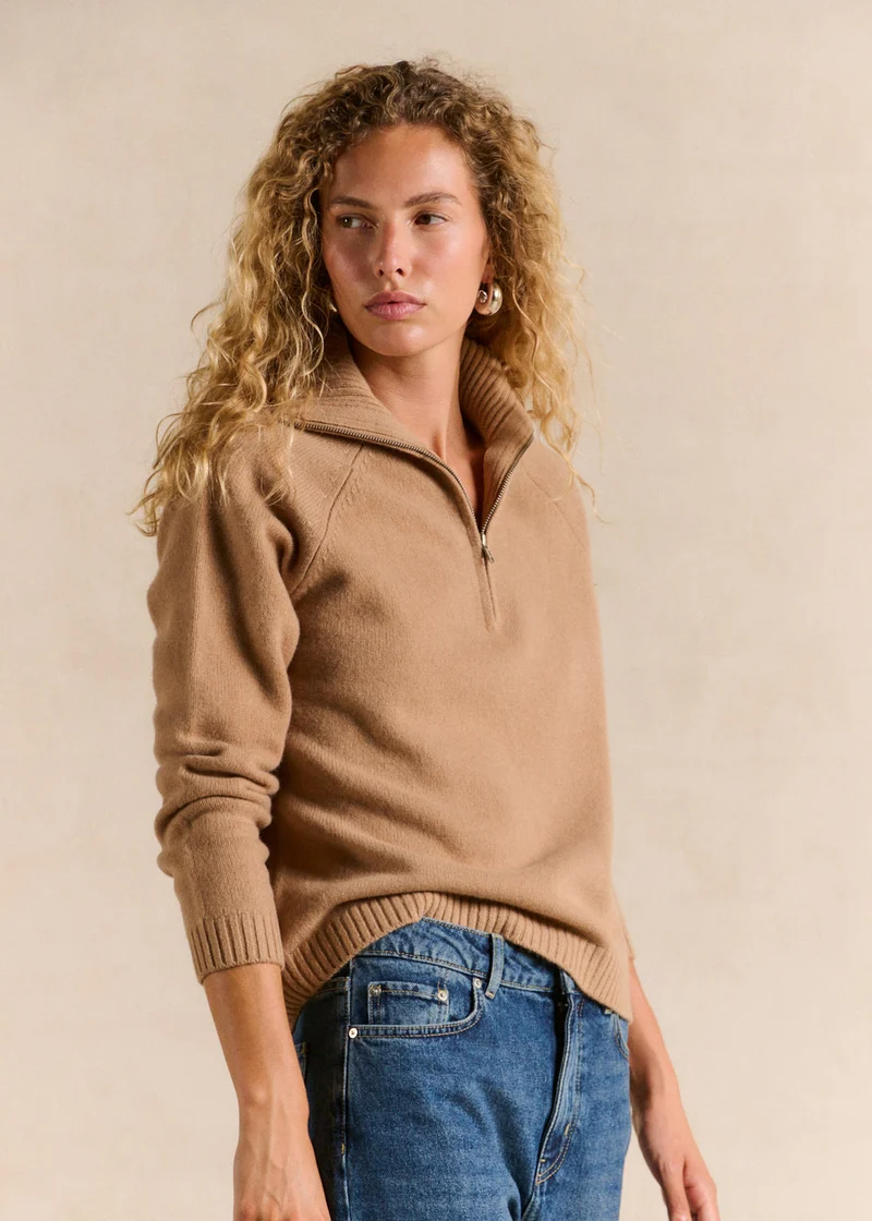 Pull laine col roulé zippé