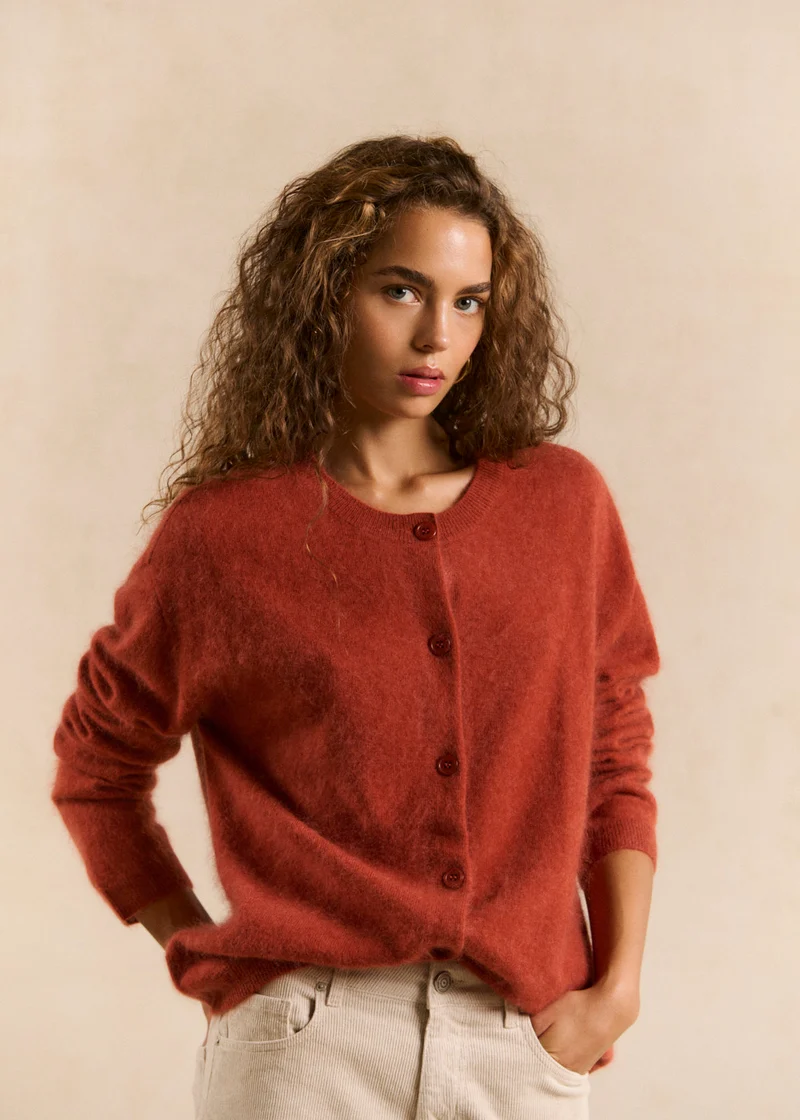 Gilet ample col rond en laine et cachemire brossé