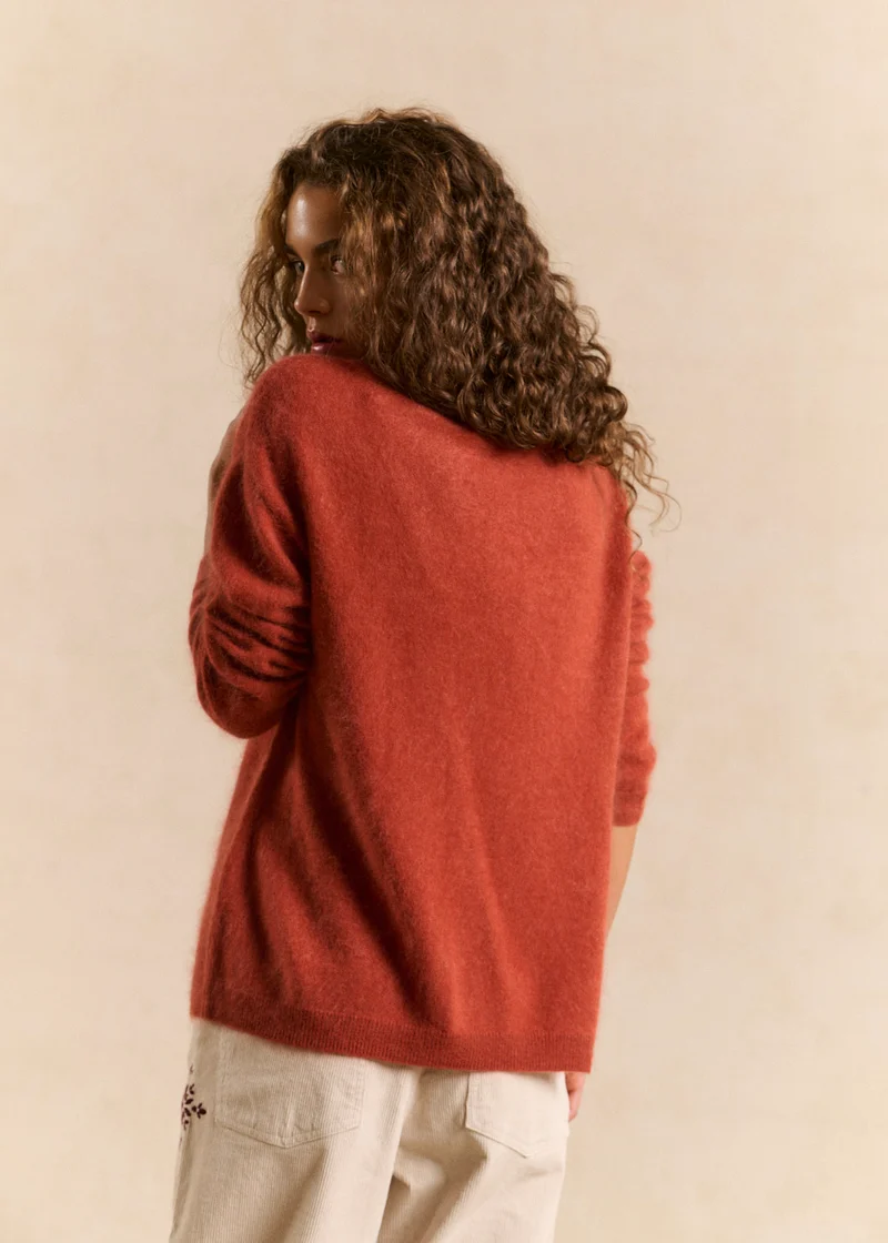 Gilet ample col rond en laine et cachemire brossé