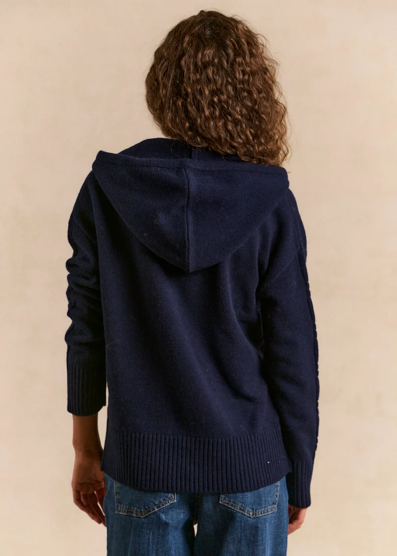 Pull col V à capuche en laine