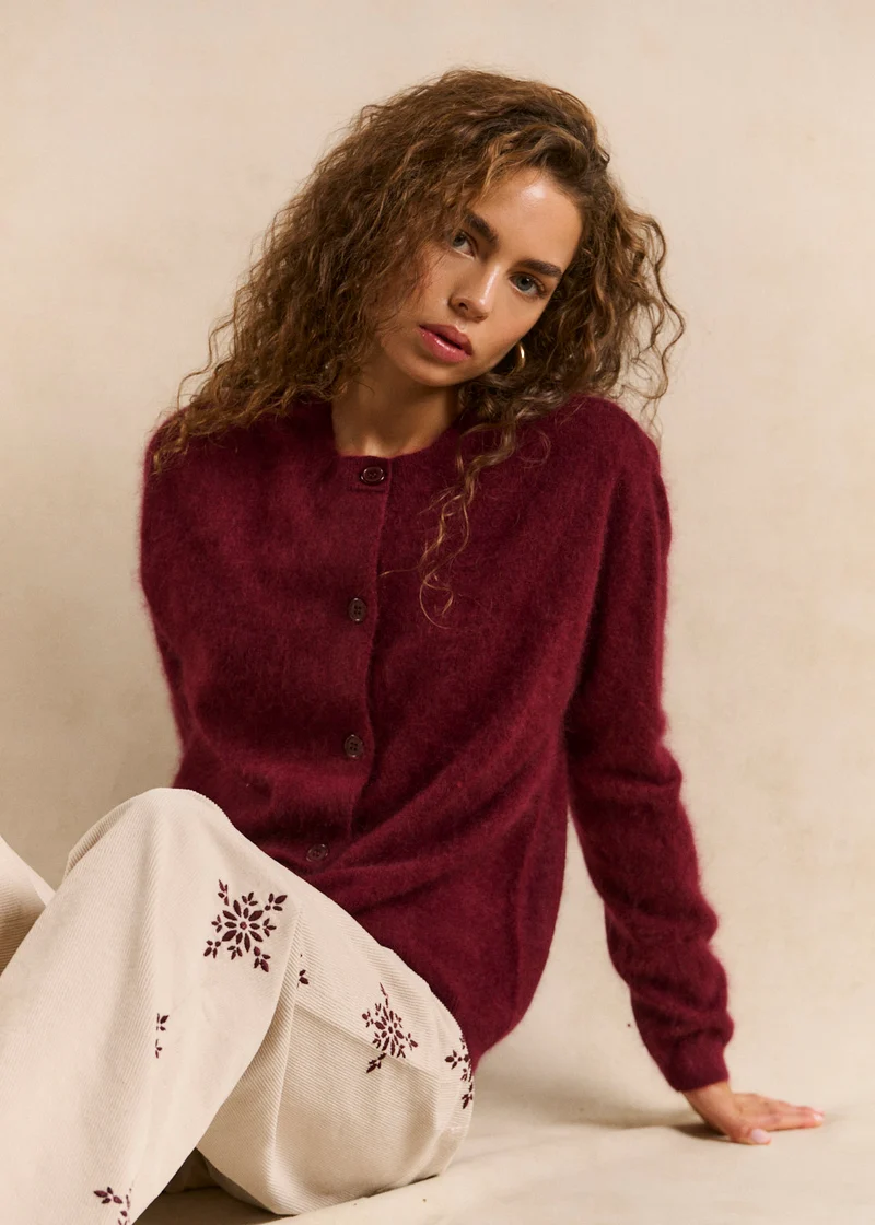 Gilet ample col rond en laine et cachemire brossé