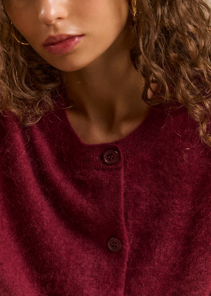 Gilet ample col rond en laine et cachemire brossé