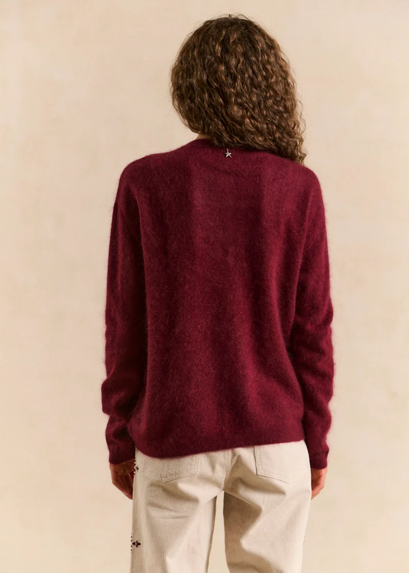 Gilet ample col rond en laine et cachemire brossé