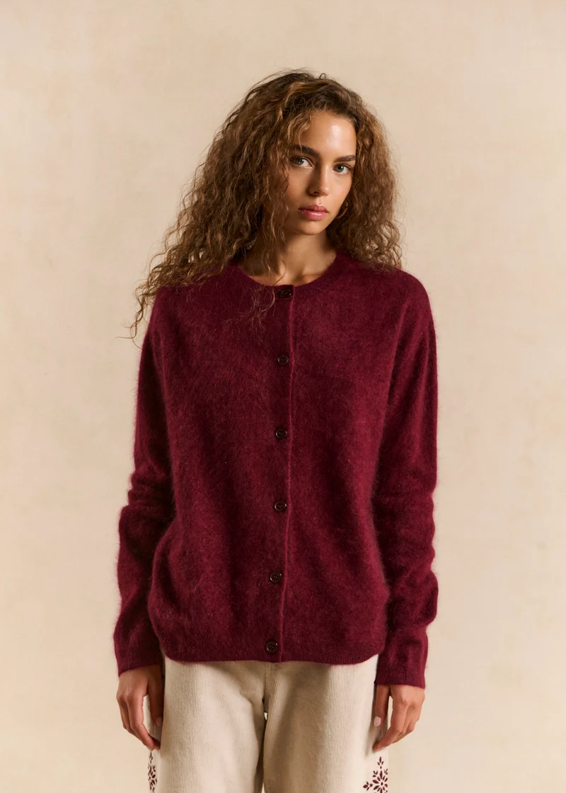 Gilet ample col rond en laine et cachemire brossé