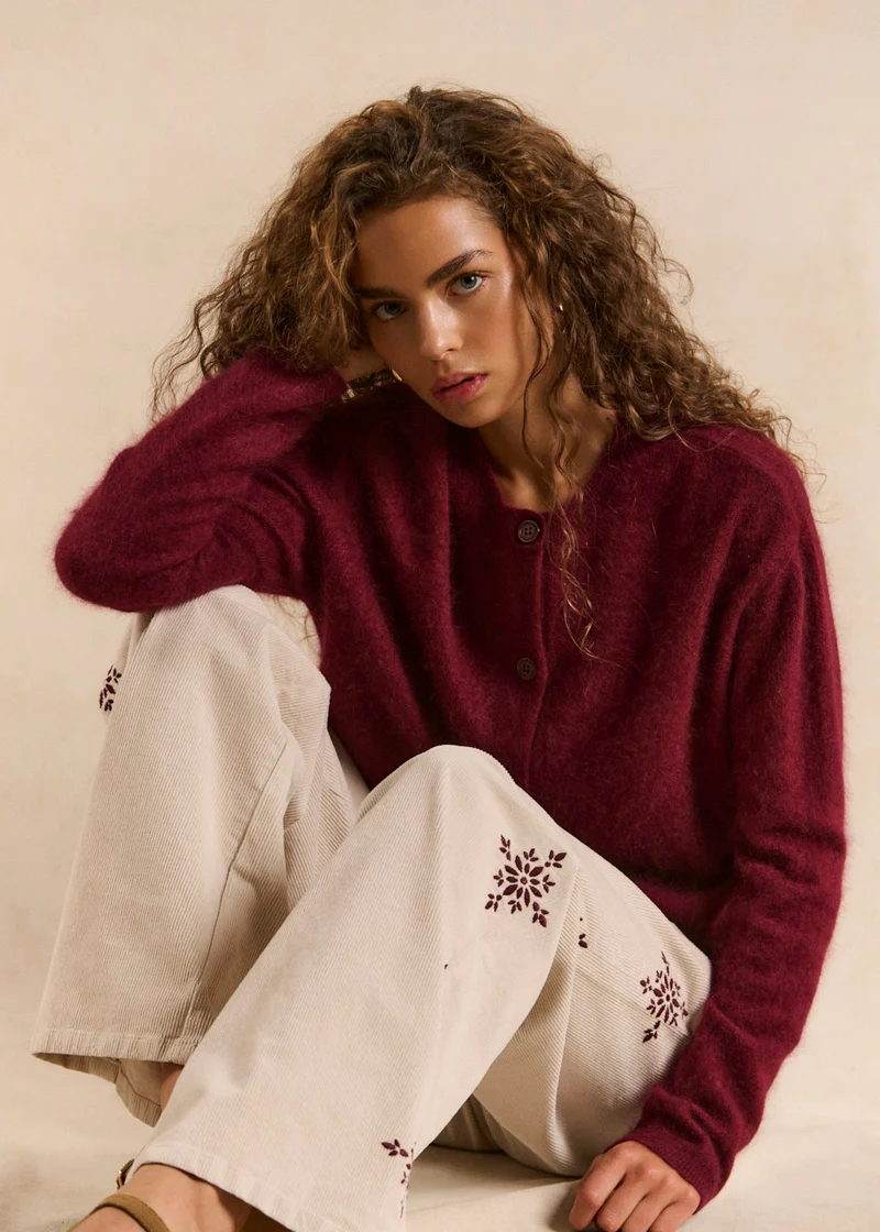 Gilet ample col rond en laine et cachemire brossé