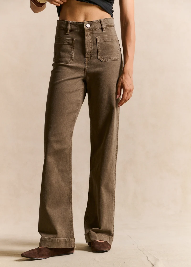 Pantalon coupe large en coton taille haute