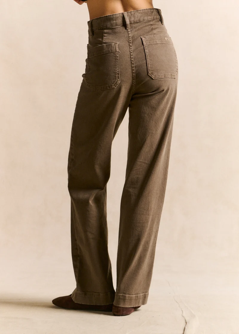 Pantalon coupe large en coton taille haute