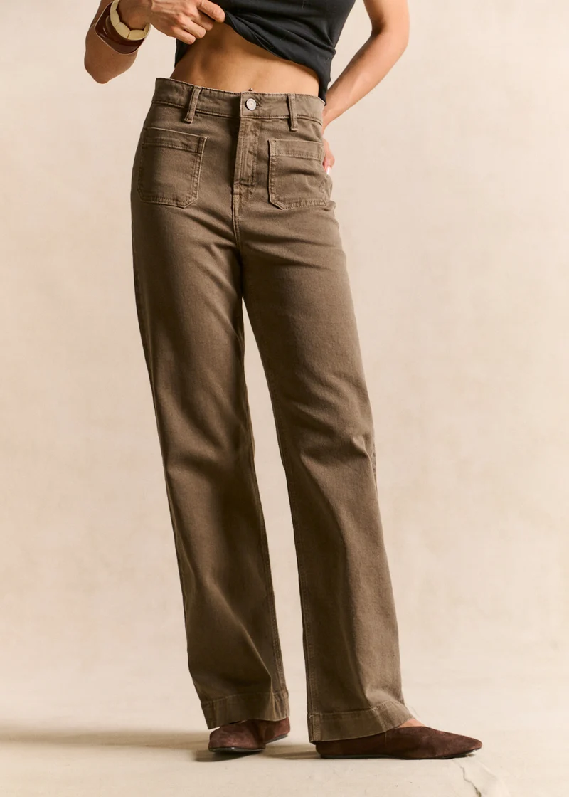 Pantalon coupe large en coton taille haute