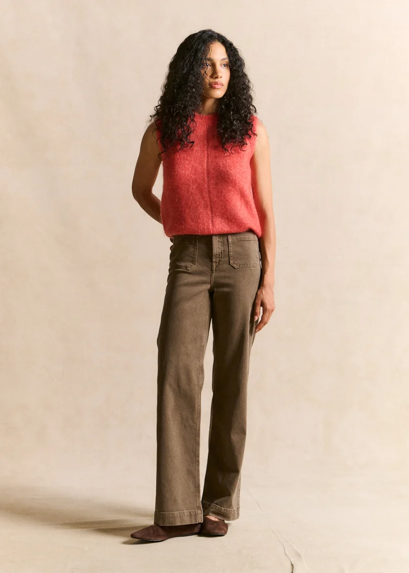 Pantalon coupe large en coton taille haute