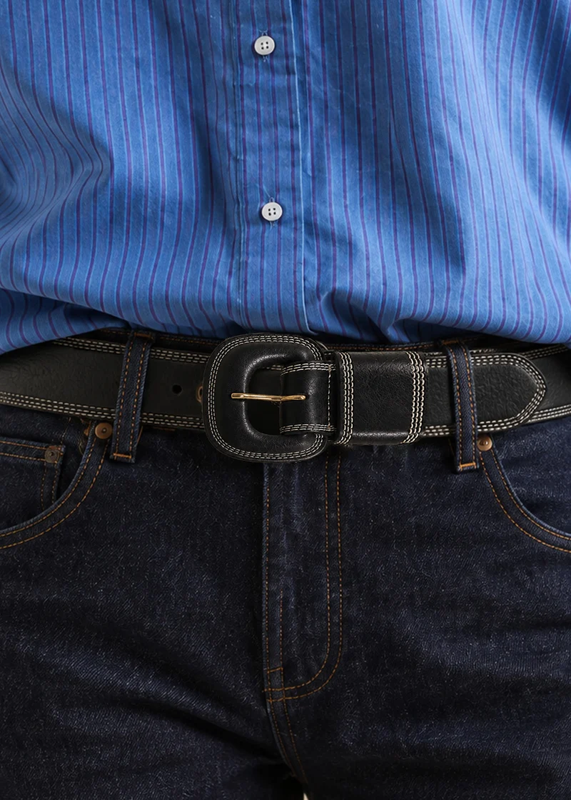 Large ceinture en cuir détails surpiqûres