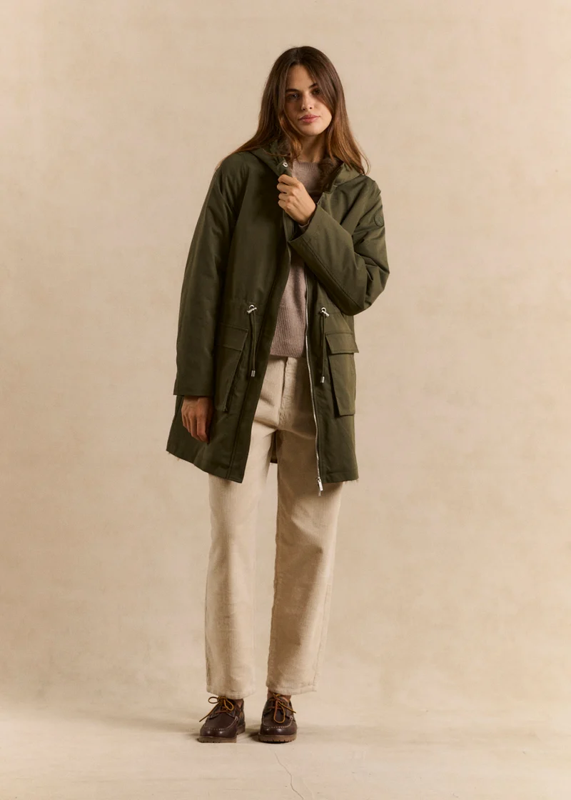 Parka déperlante longue doublée fausse fourrure