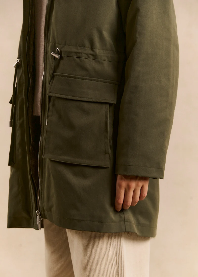 Parka déperlante longue doublée fausse fourrure