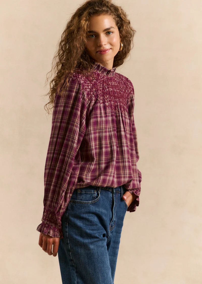 Blouse à carreaux smockée