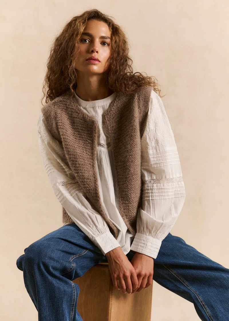 Gilet sans manches en mohair fils métallisés