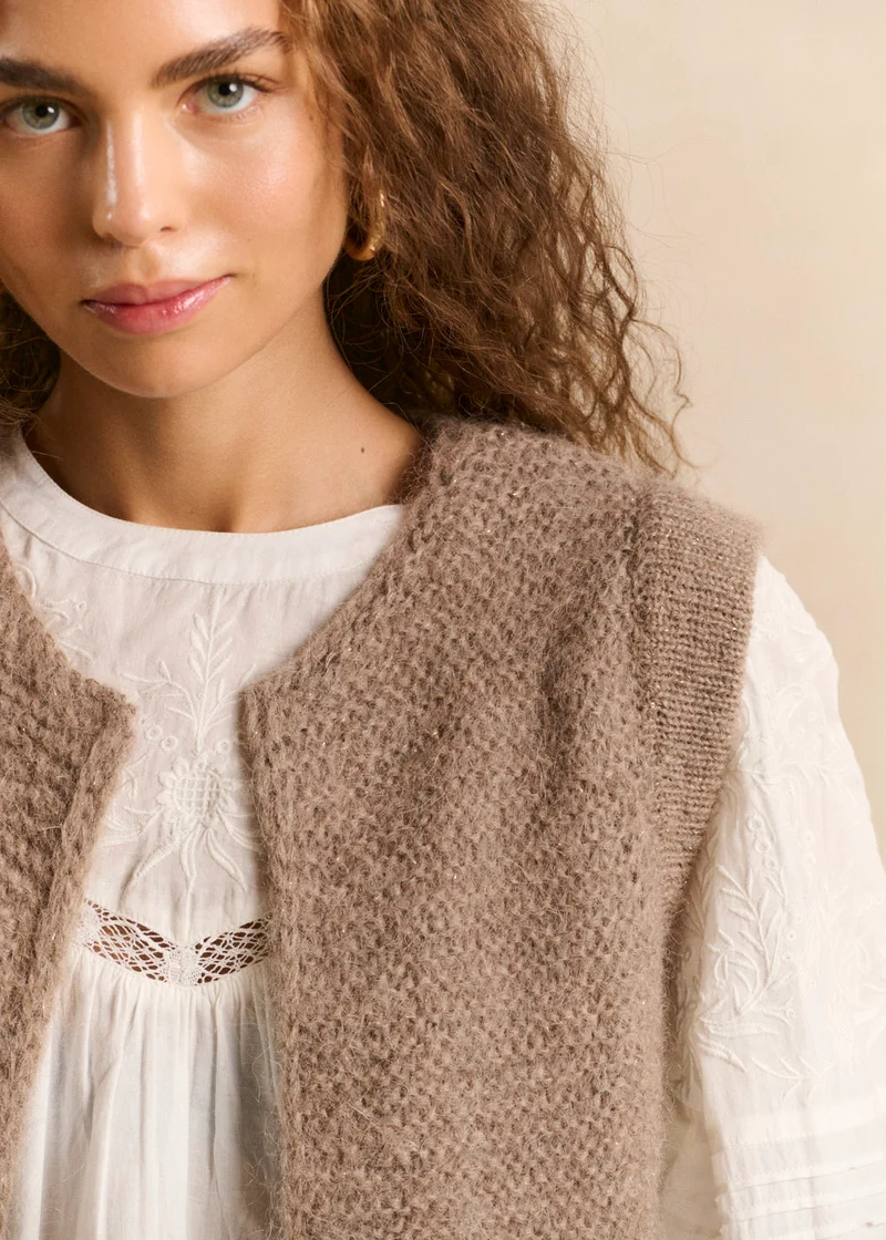 Gilet sans manches en mohair fils métallisés