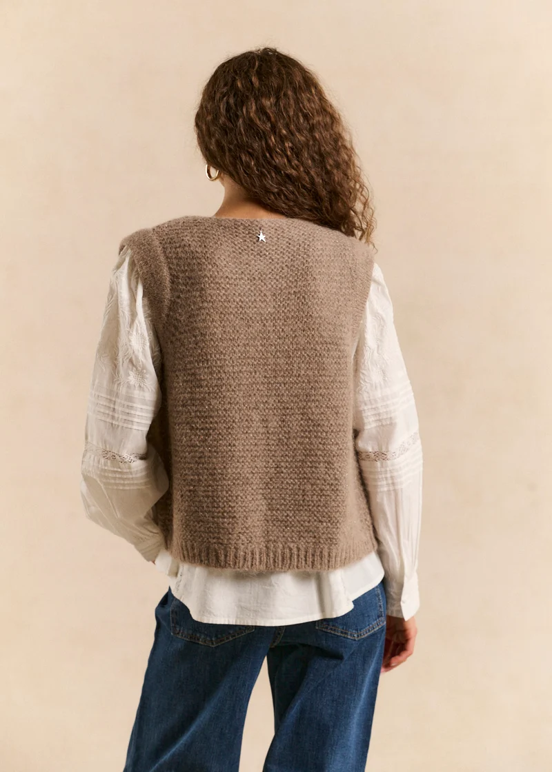 Gilet sans manches en mohair fils métallisés
