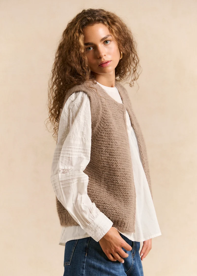 Gilet sans manches en mohair fils métallisés