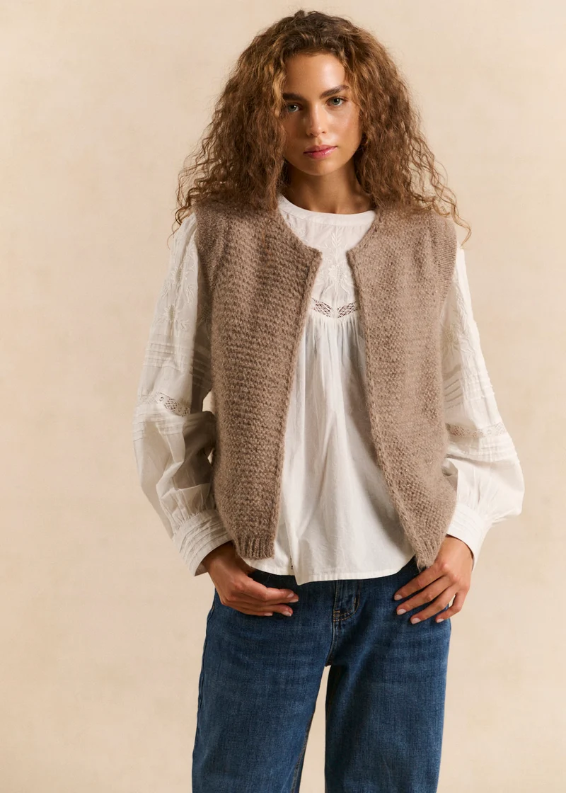 Gilet sans manches en mohair fils métallisés