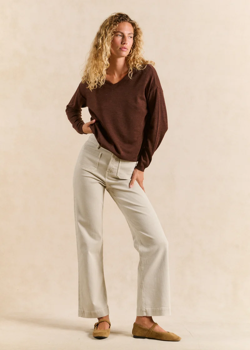 Pantalon coupe large en coton taille haute