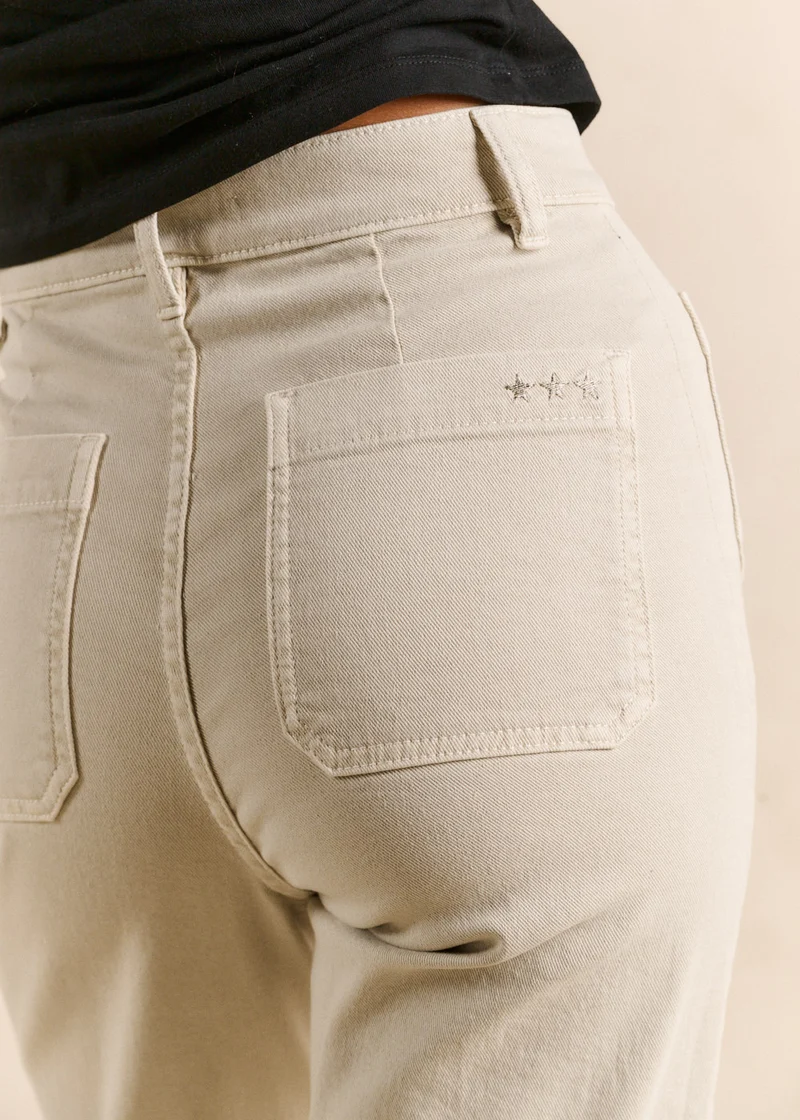 Pantalon coupe large en coton taille haute