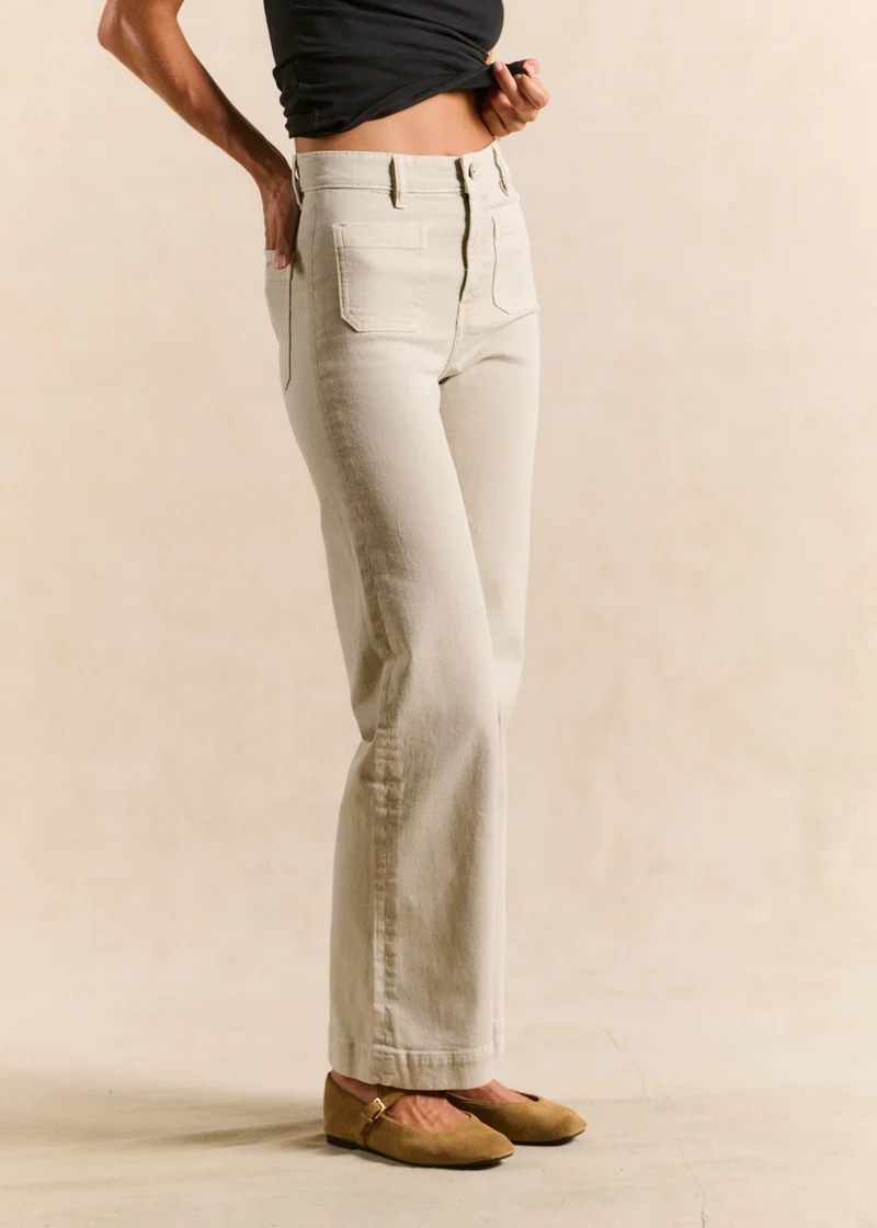 Pantalon coupe large en coton taille haute