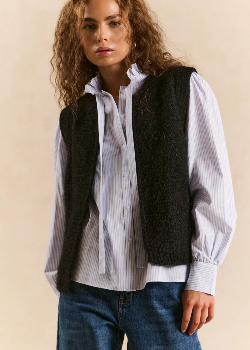Gilet sans manches en mohair fils métallisés