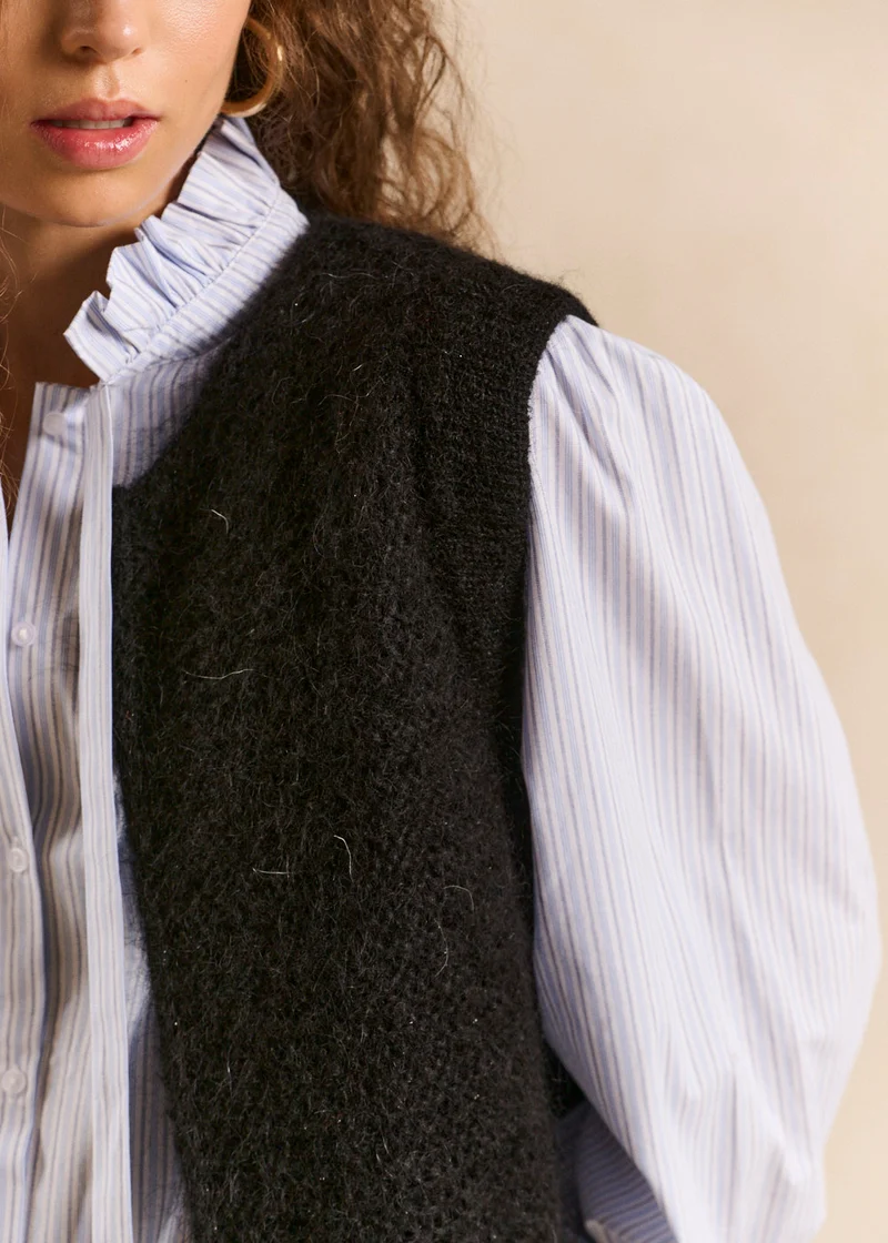Gilet sans manches en mohair fils métallisés