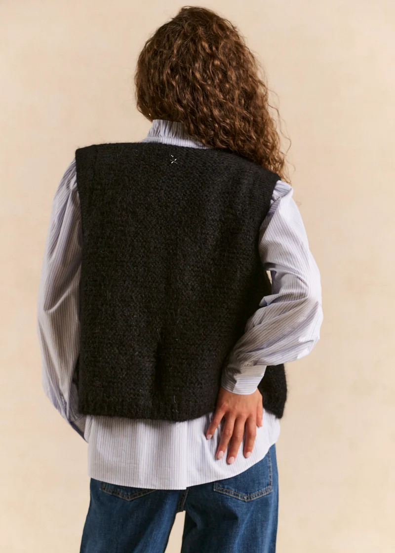 Gilet sans manches en mohair fils métallisés