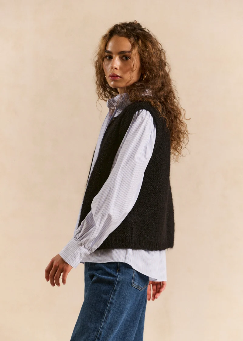 Gilet sans manches en mohair fils métallisés