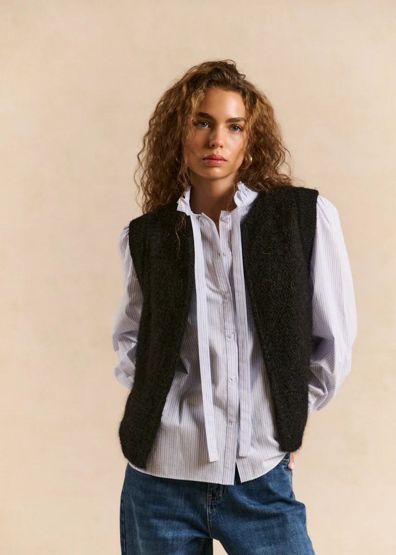 Gilet sans manches en mohair fils métallisés