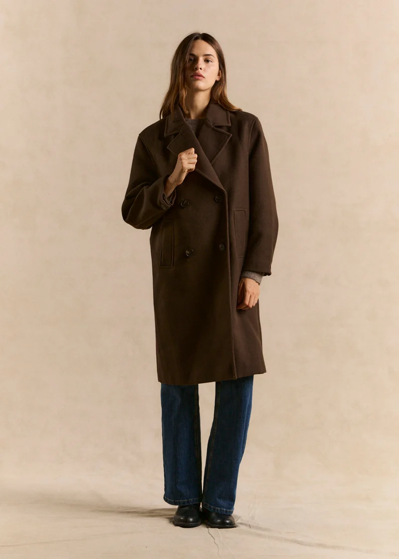 Manteau long ample col tailleur