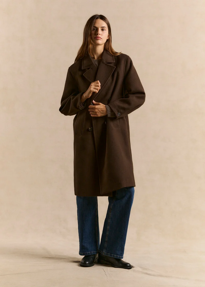 Manteau long ample col tailleur