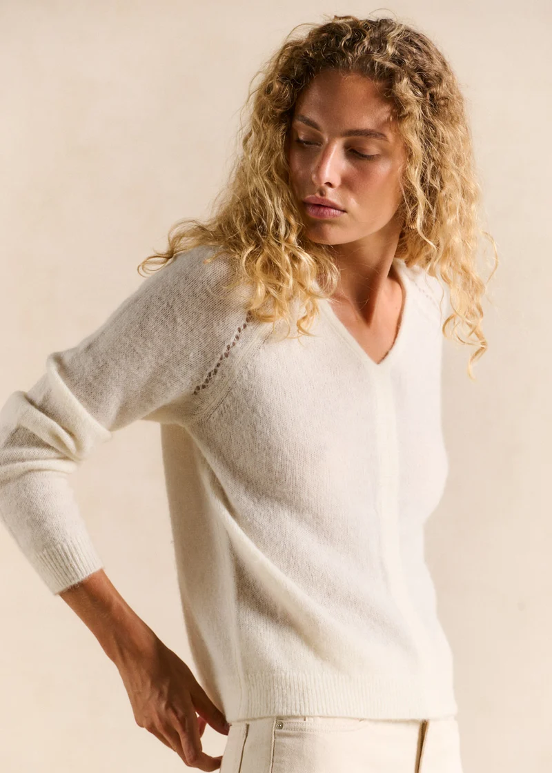 Pull col V détails ajourés
