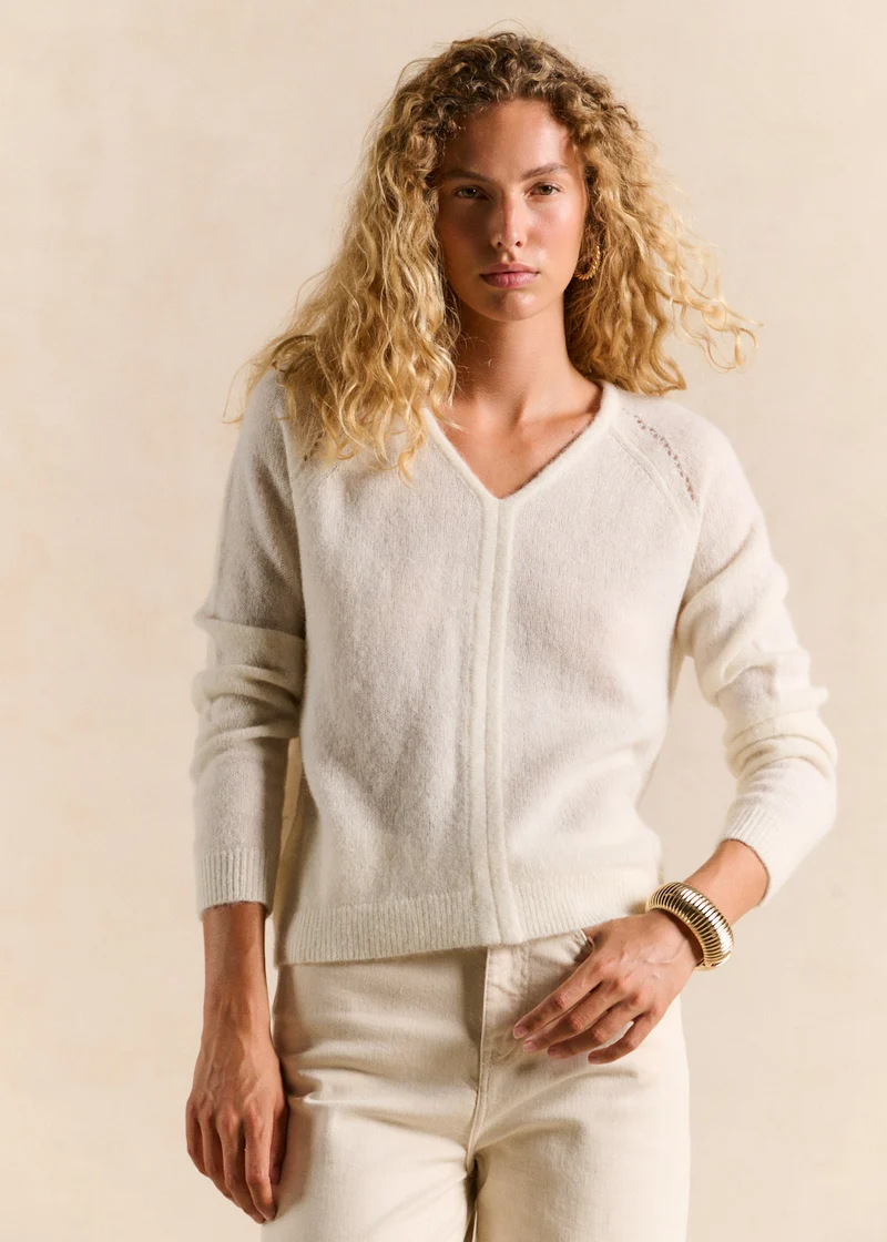 Pull col V détails ajourés