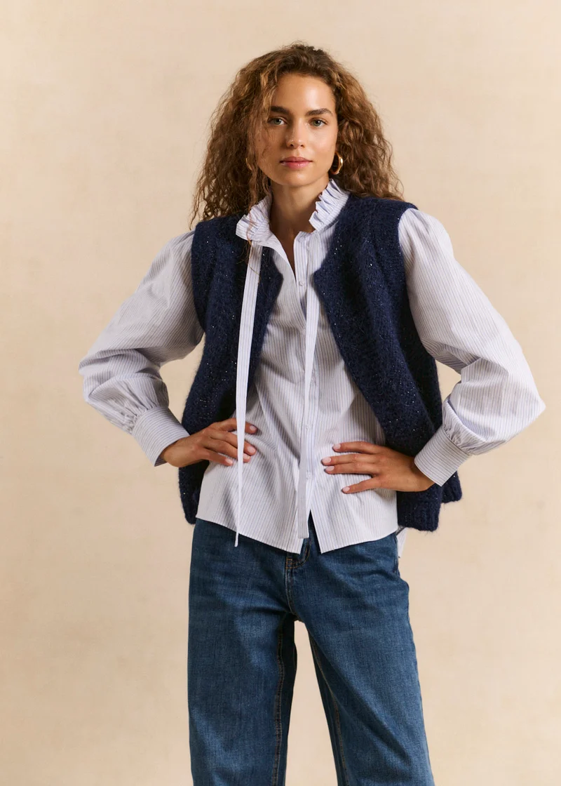 Gilet sans manches en mohair fils métallisés