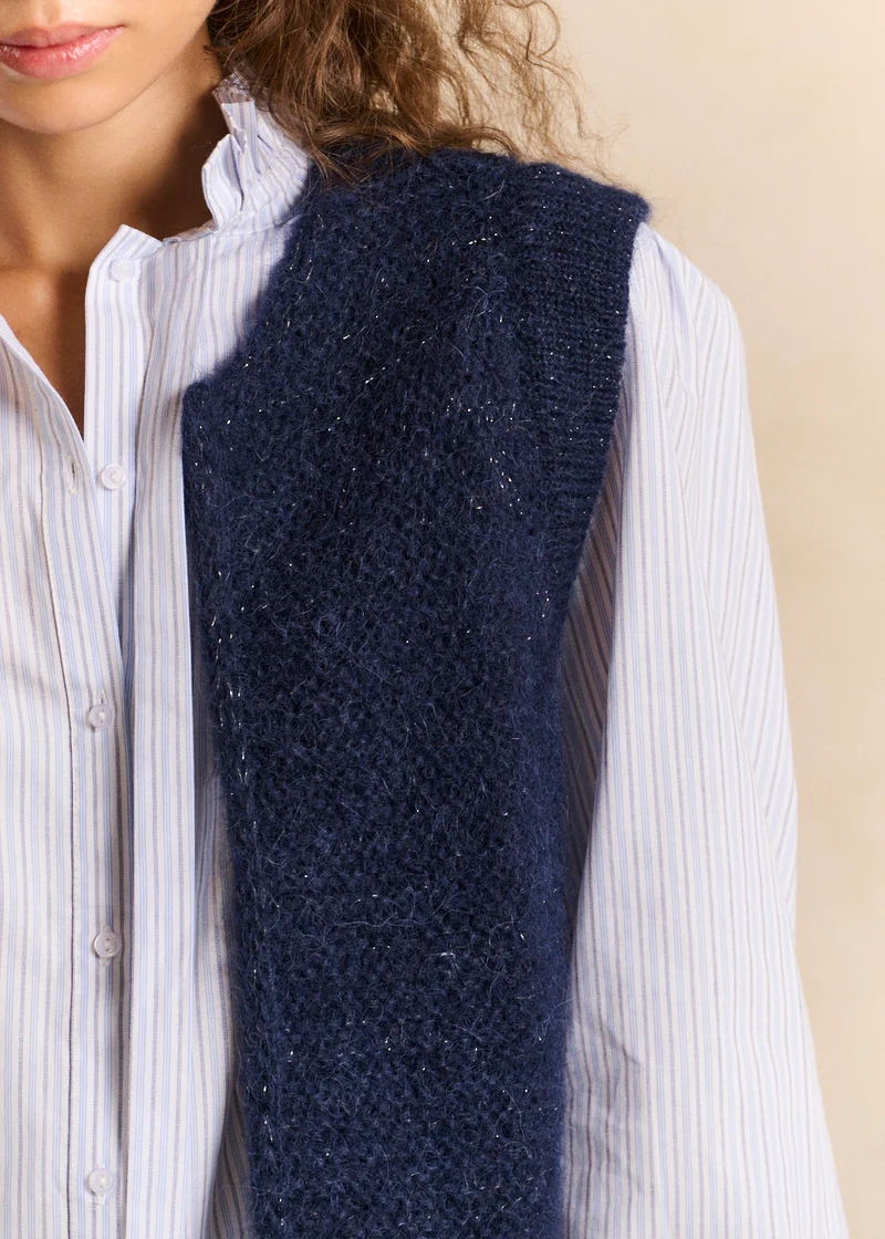 Gilet sans manches en mohair fils métallisés
