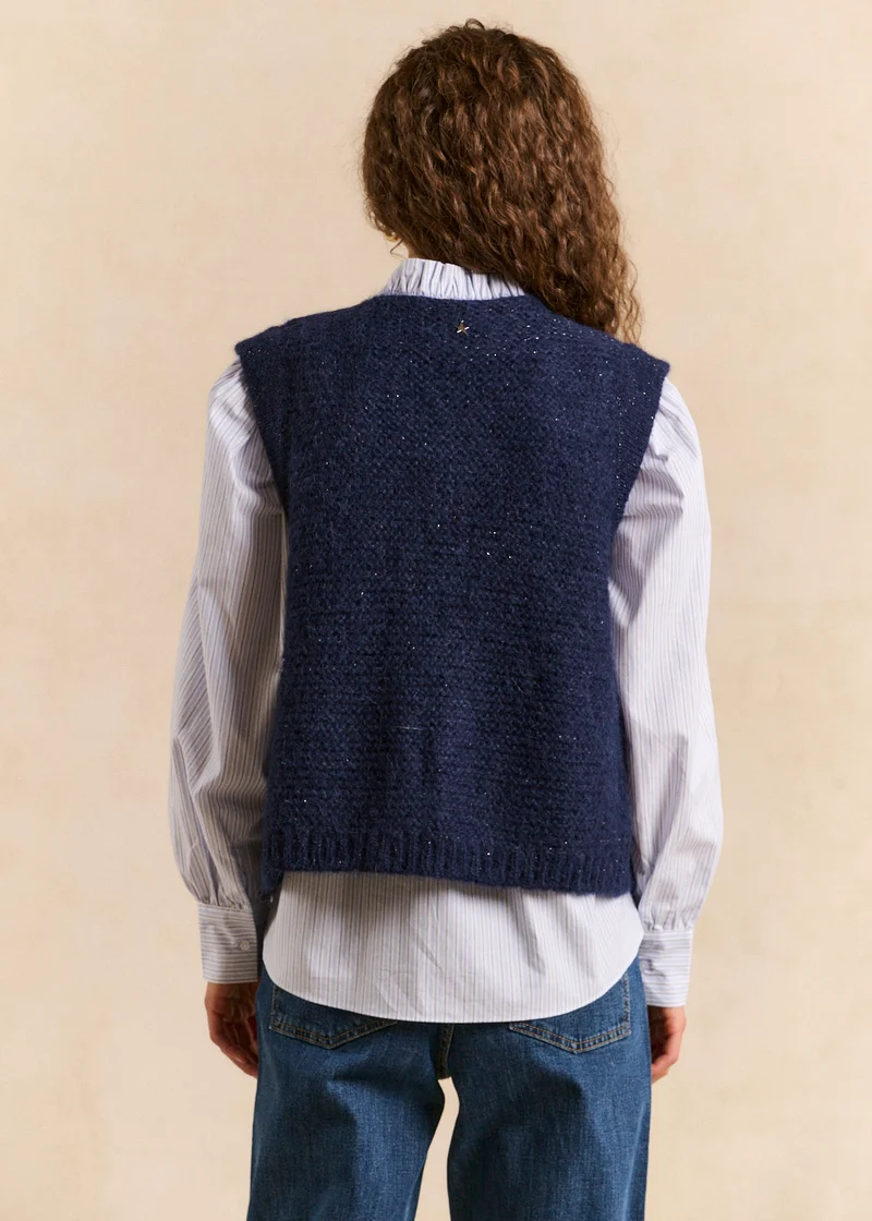 Gilet sans manches en mohair fils métallisés