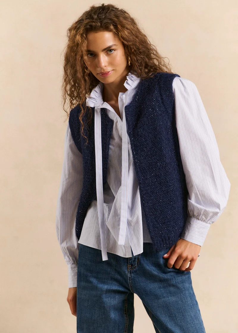 Gilet sans manches en mohair fils métallisés