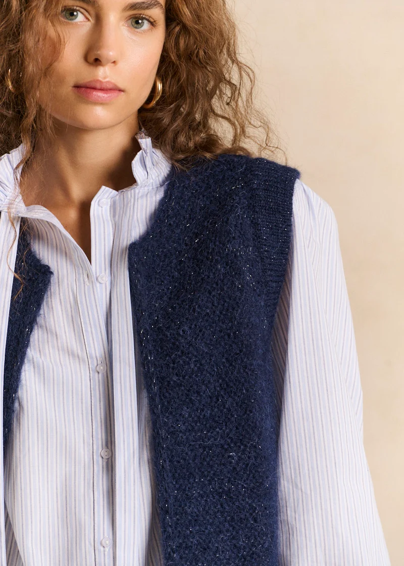 Gilet sans manches en mohair fils métallisés