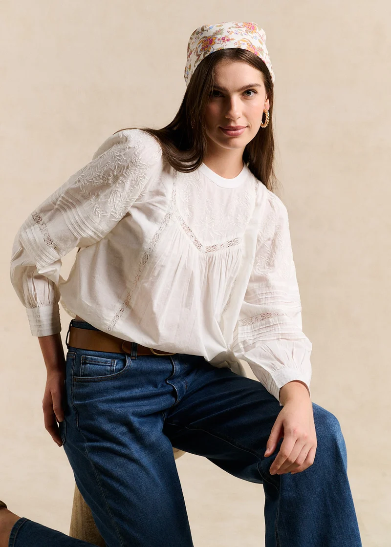 Blouse en voile de coton brodée