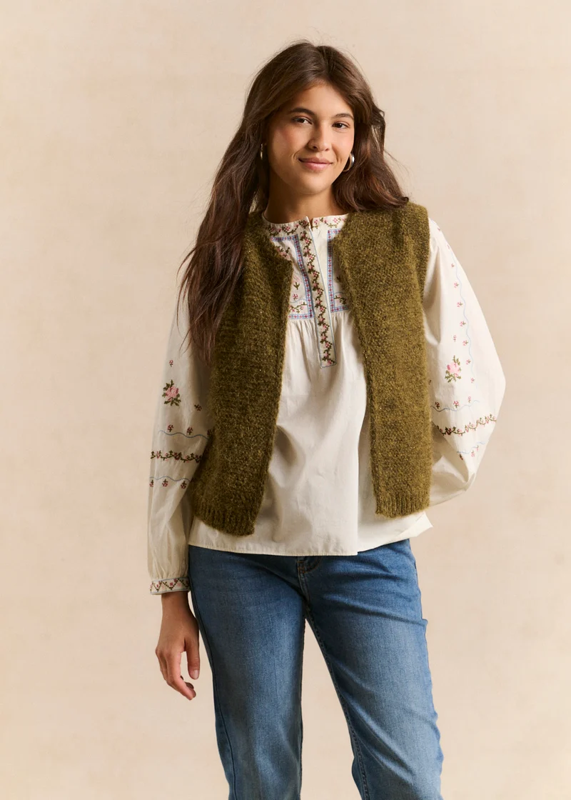 Gilet sans manches en mohair fils métallisés