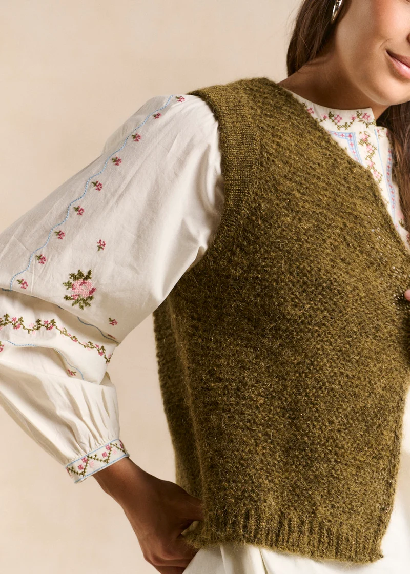Gilet sans manches en mohair fils métallisés