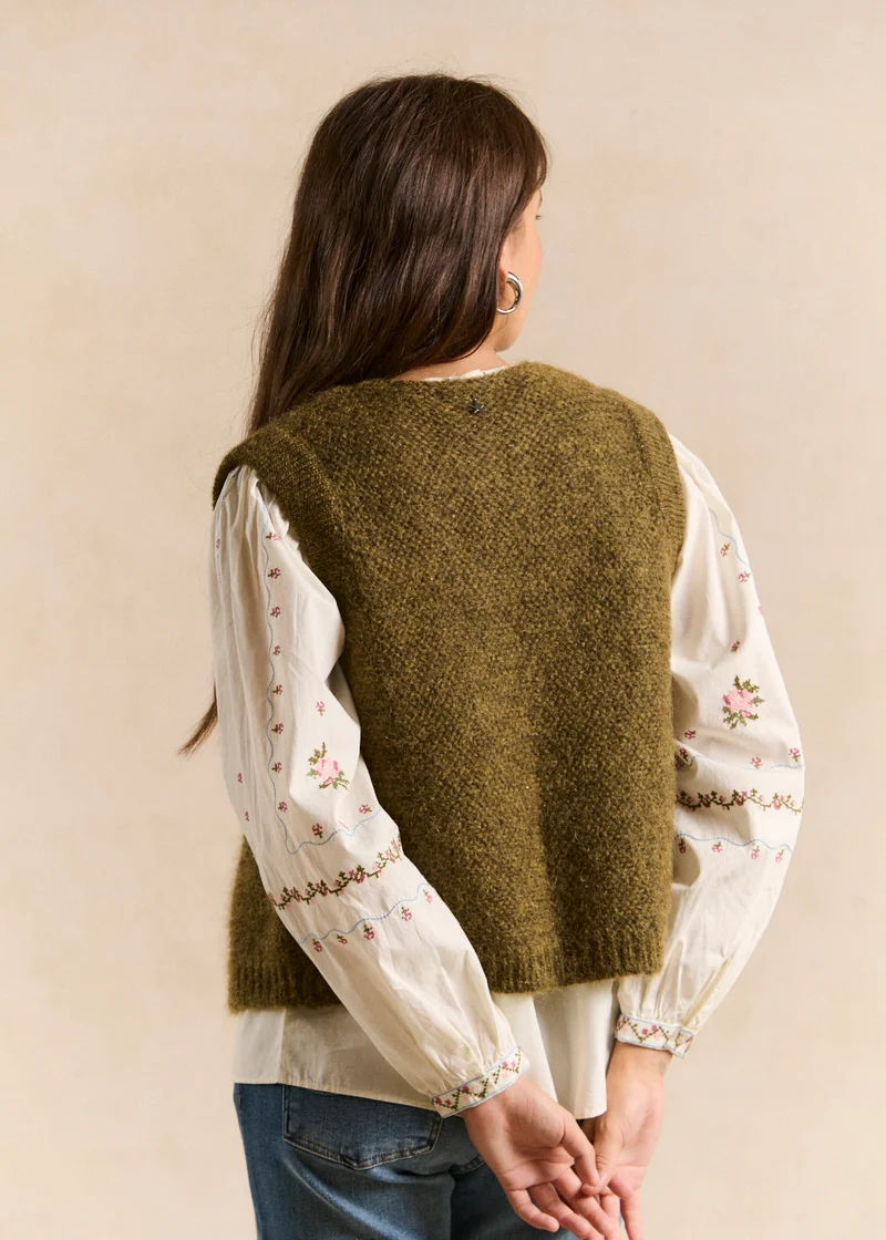Gilet sans manches en mohair fils métallisés